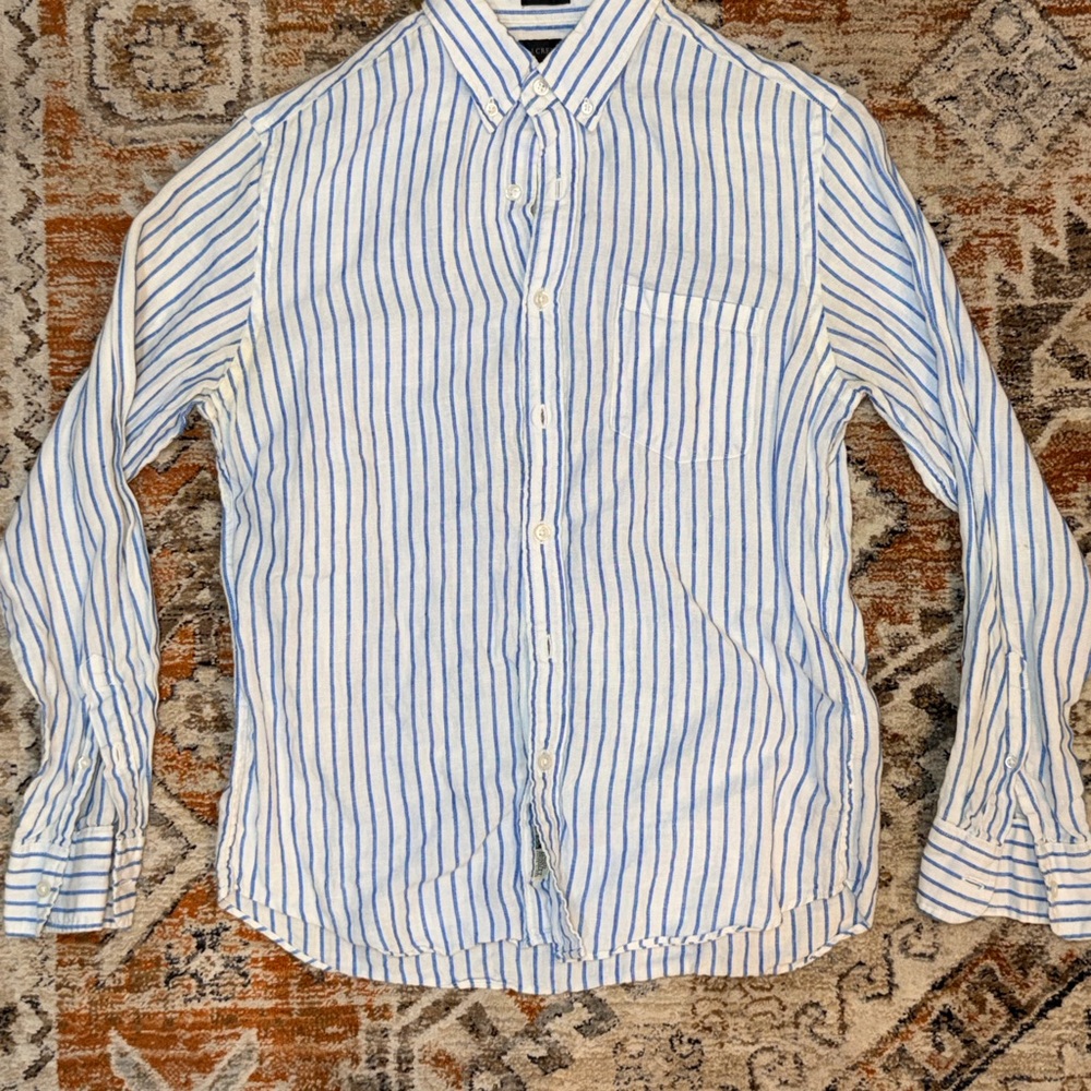 Jcrew Blue and White Striped Men's Linen Shirt